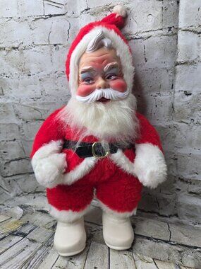 Vintage 1950s Christmas RUSHTON? Plastic Face Santa Claus  Appx 19" Tall